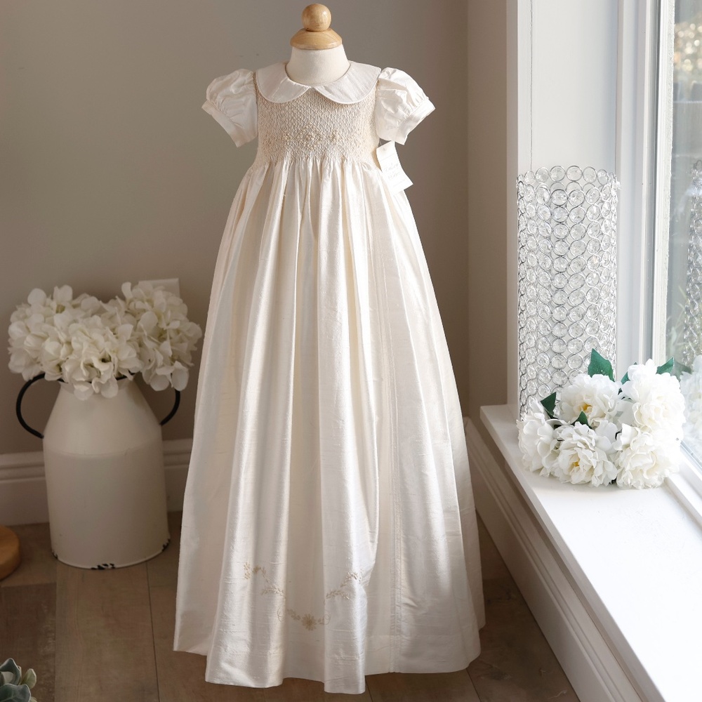 Strasburg Smocked Ivory Dupioni Silk GOWN 3/6 Months Special Occasion GORGEOUS